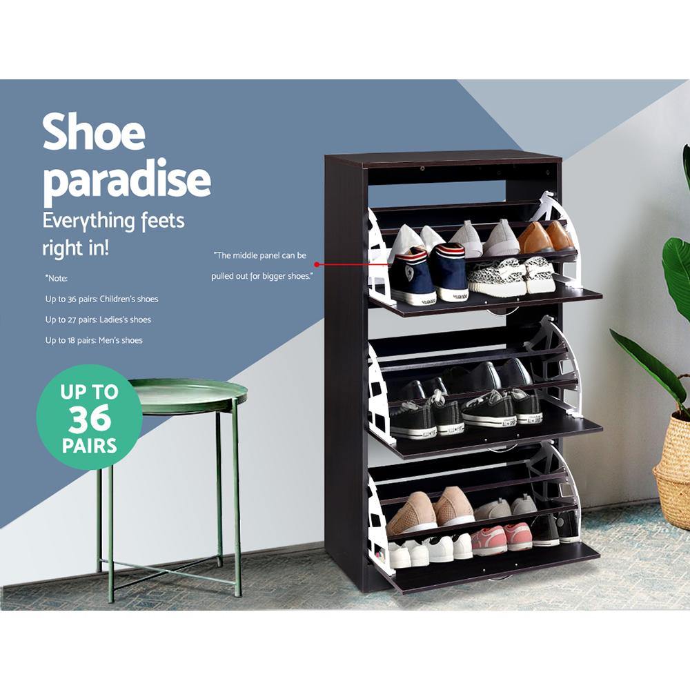 Shoe Cabinet Shoes Organiser Storage Rack 36 Pairs Shelf Cupboard Walnut - Housethings 