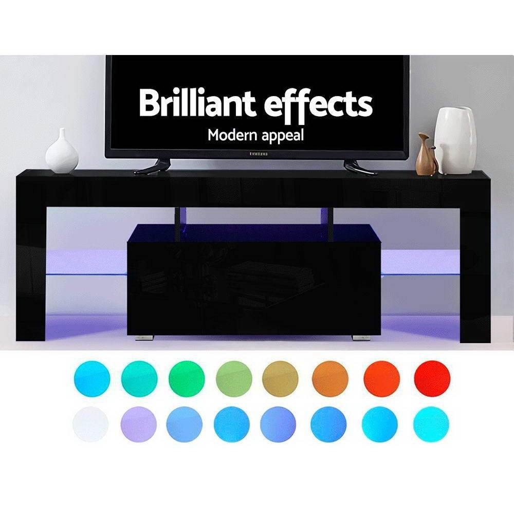 TV Cabinet Entertainment Unit LED Gloss Black 130cm - House Things Furniture > Living Room