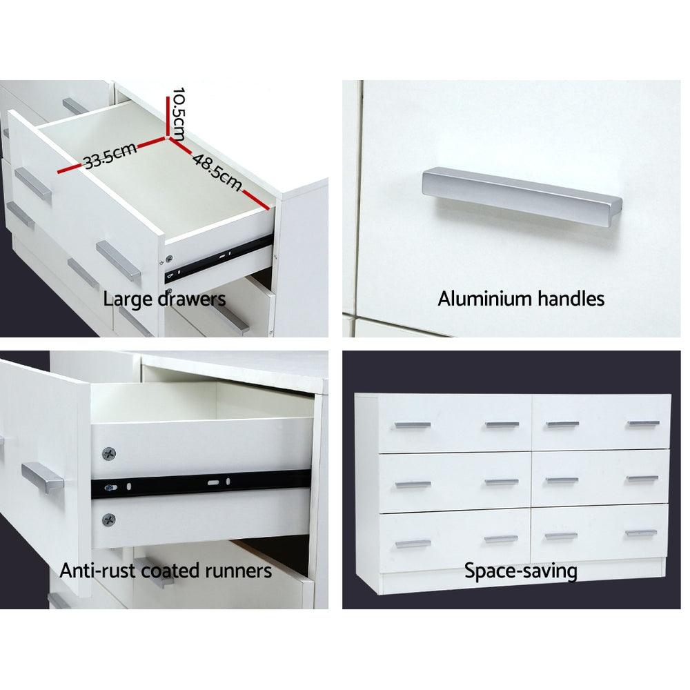 6 Chest of Drawers Cabinet Dresser Tallboy Lowboy White - House Things Furniture > Living Room