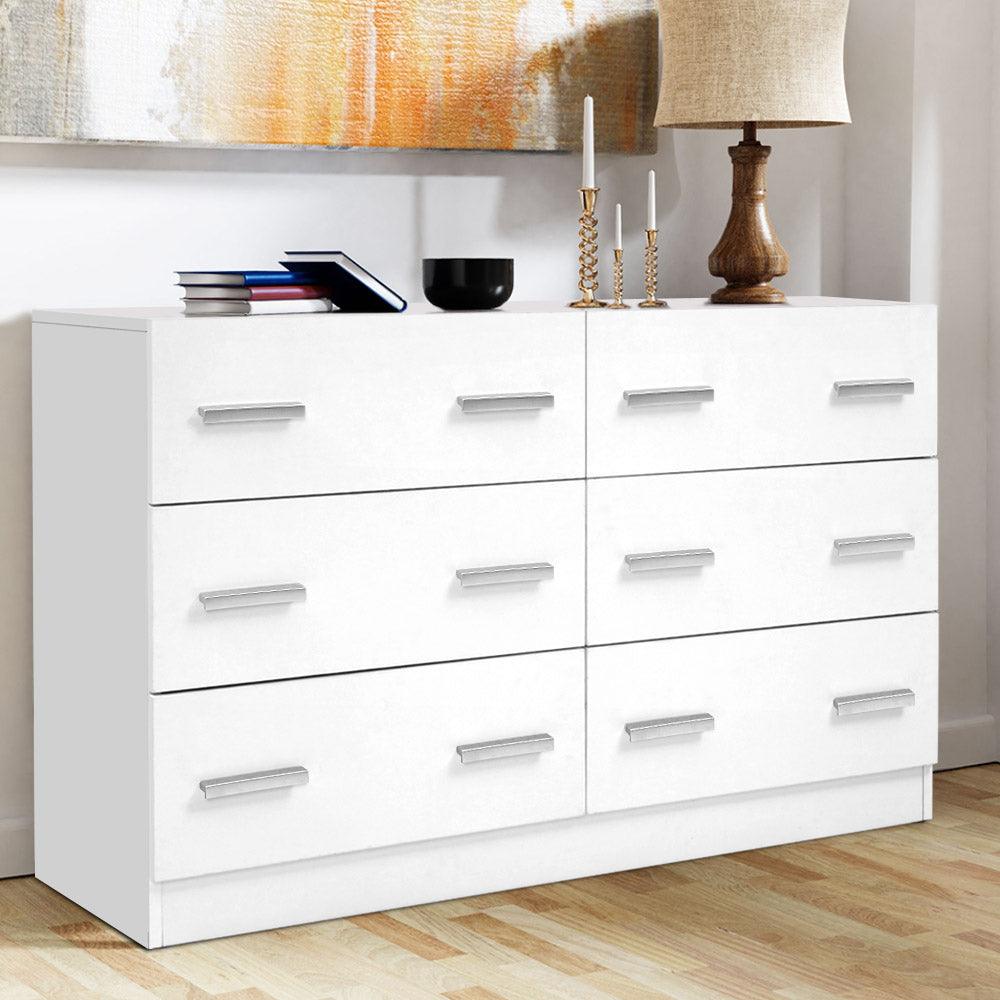 6 Chest of Drawers Cabinet Dresser Tallboy Lowboy White - House Things Furniture > Living Room