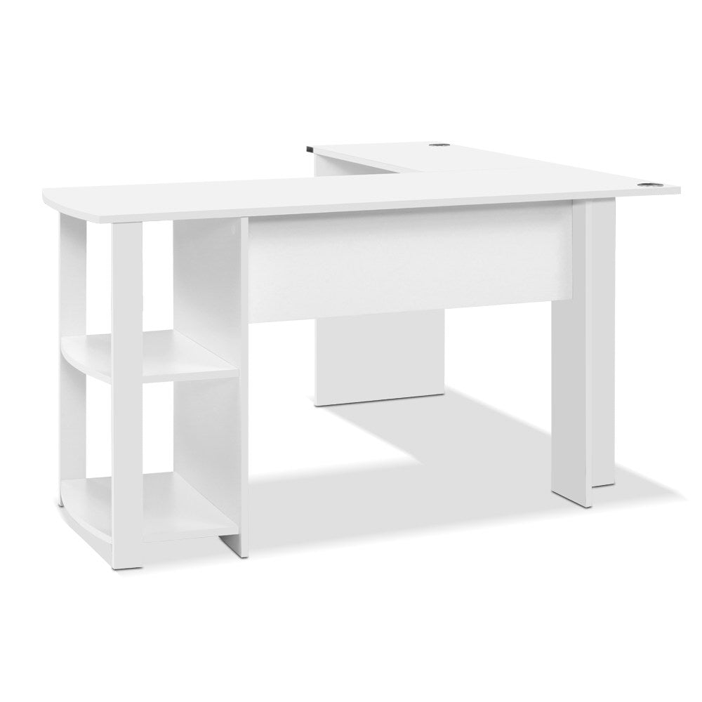 Corner Student Desk L-Shape Shelf White - House Things Furniture > Office