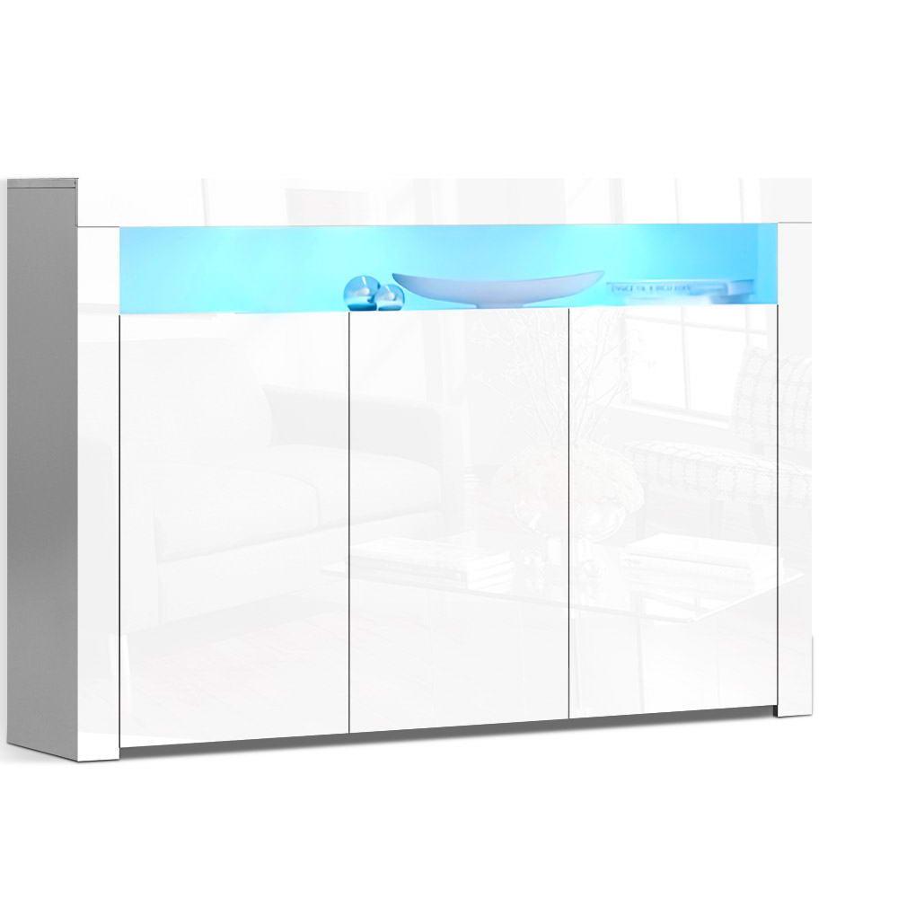 Buffet Sideboard Cabinet Storage LED High Gloss Cupboard White - House Things 