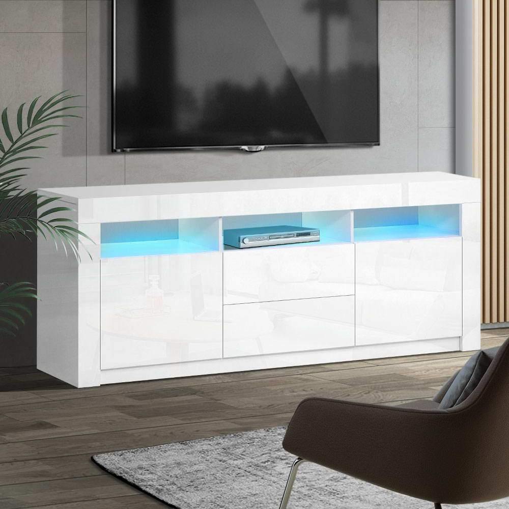 TV Cabinet Entertainment Unit LED White 160cm - House Things Furniture > Living Room