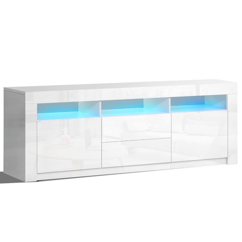 TV Cabinet Entertainment Unit LED High Gloss White 200cm - House Things Furniture > Living Room