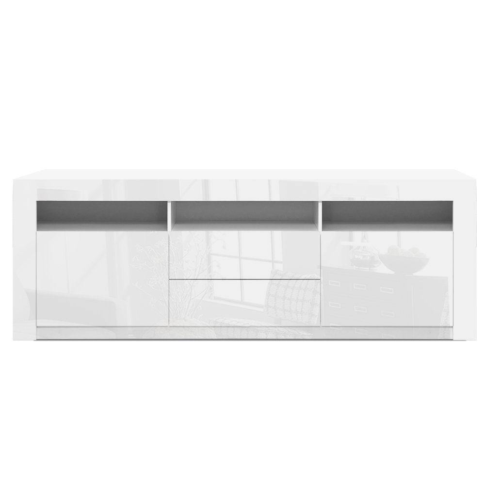 TV Cabinet Entertainment Unit LED High Gloss White 200cm - House Things Furniture > Living Room