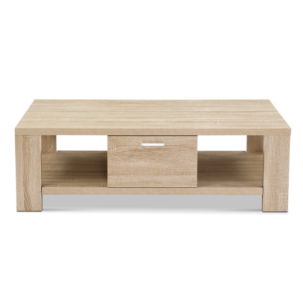 Coffee Table Wooden Shelf Storage Drawer Living Furniture Thick Tabletop - House Things Furniture