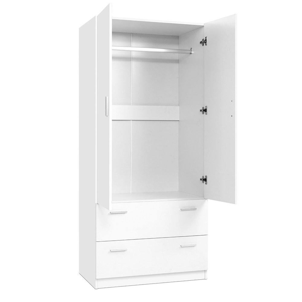 2 Doors Wardrobe Bedroom Storage Cabinet Armoire 180cm White - Housethings 