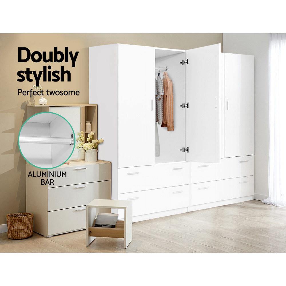 2 Doors Wardrobe Bedroom Storage Cabinet Armoire 180cm White - Housethings 