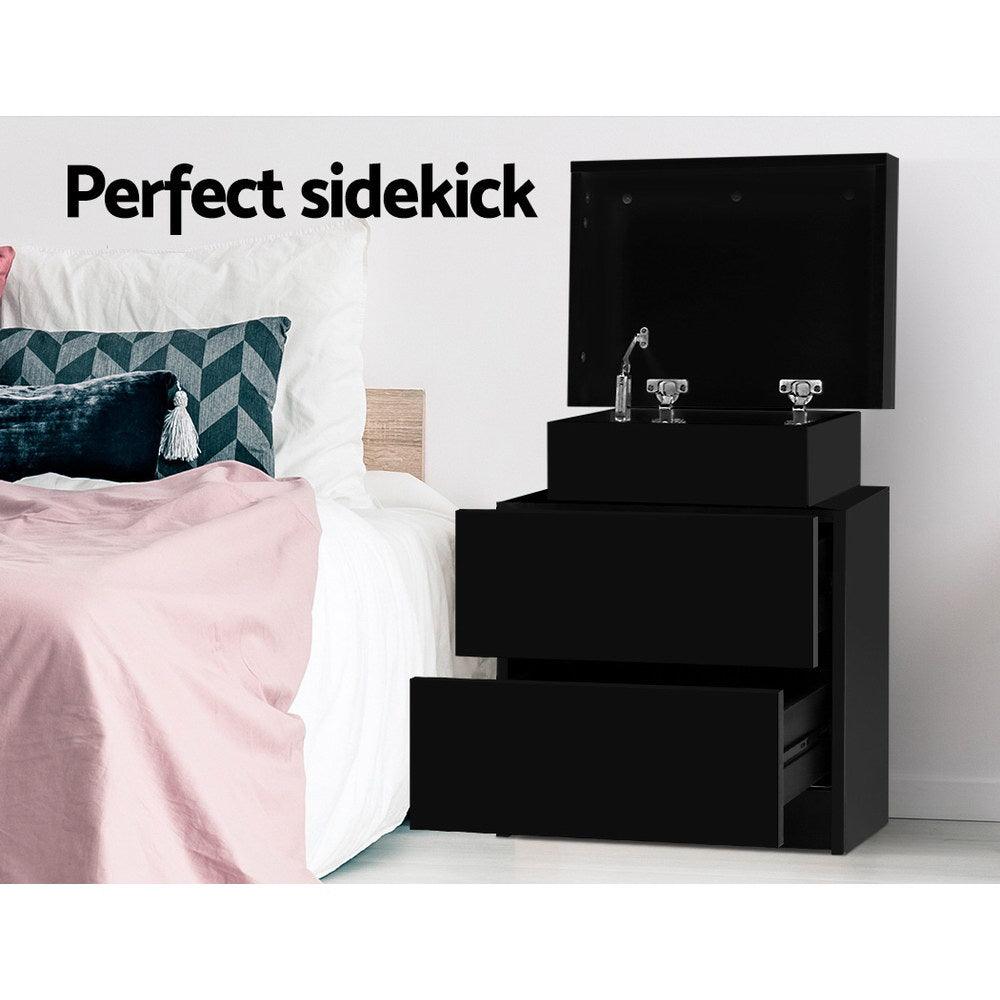 Bedside Tables 2 Drawers Black - House Things Brand > Artiss