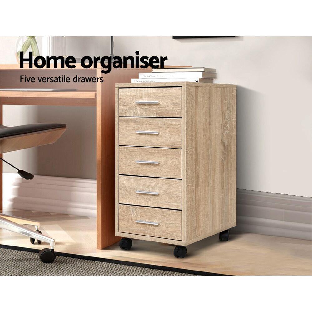 5 Drawer Filing Cabinet Storage Drawers Wood Study Office School File Cupboard - House Things Furniture > Office
