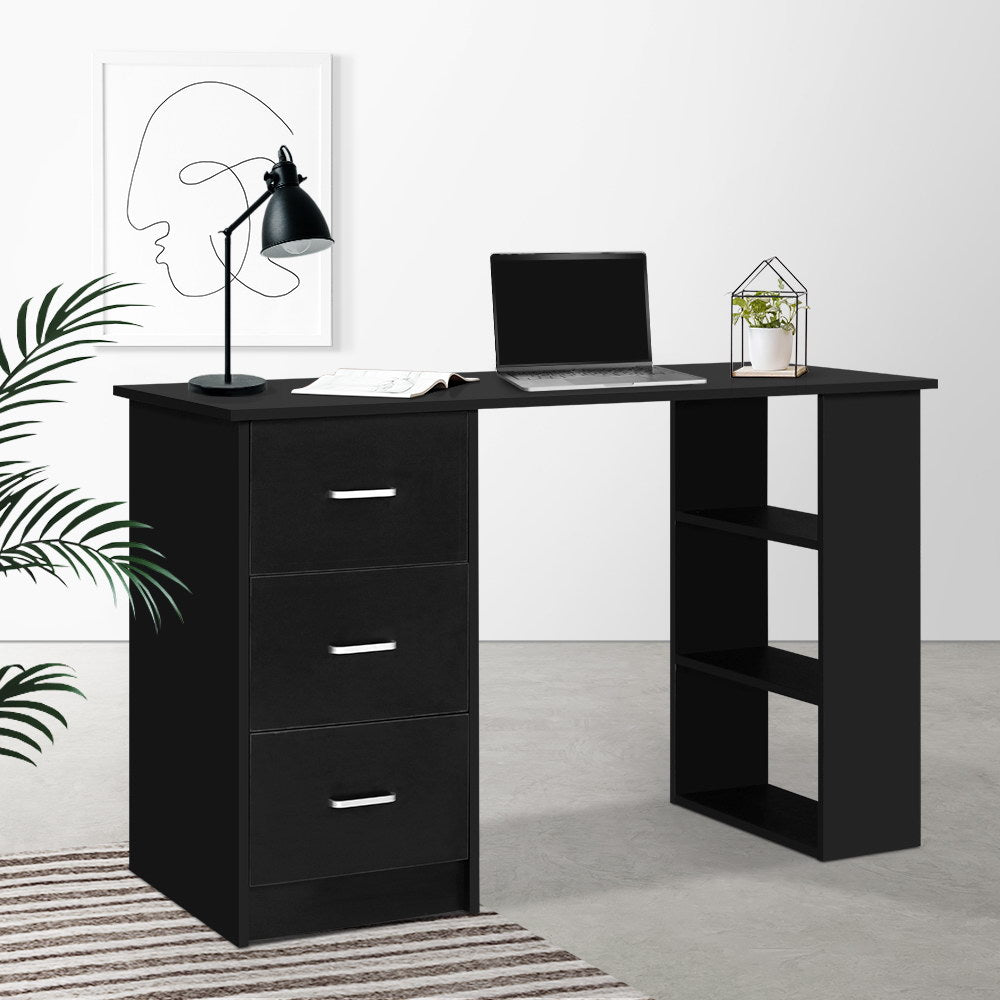 Study Table Workstation 3 Drawers 120cm Black - House Things Furniture > Office