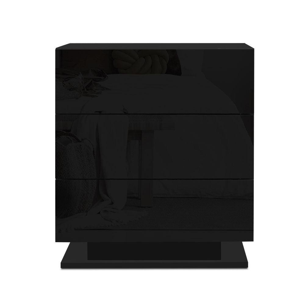 Bedside Tables Side Table RGB LED Lamp Gloss Black - House Things Furniture > Bedroom