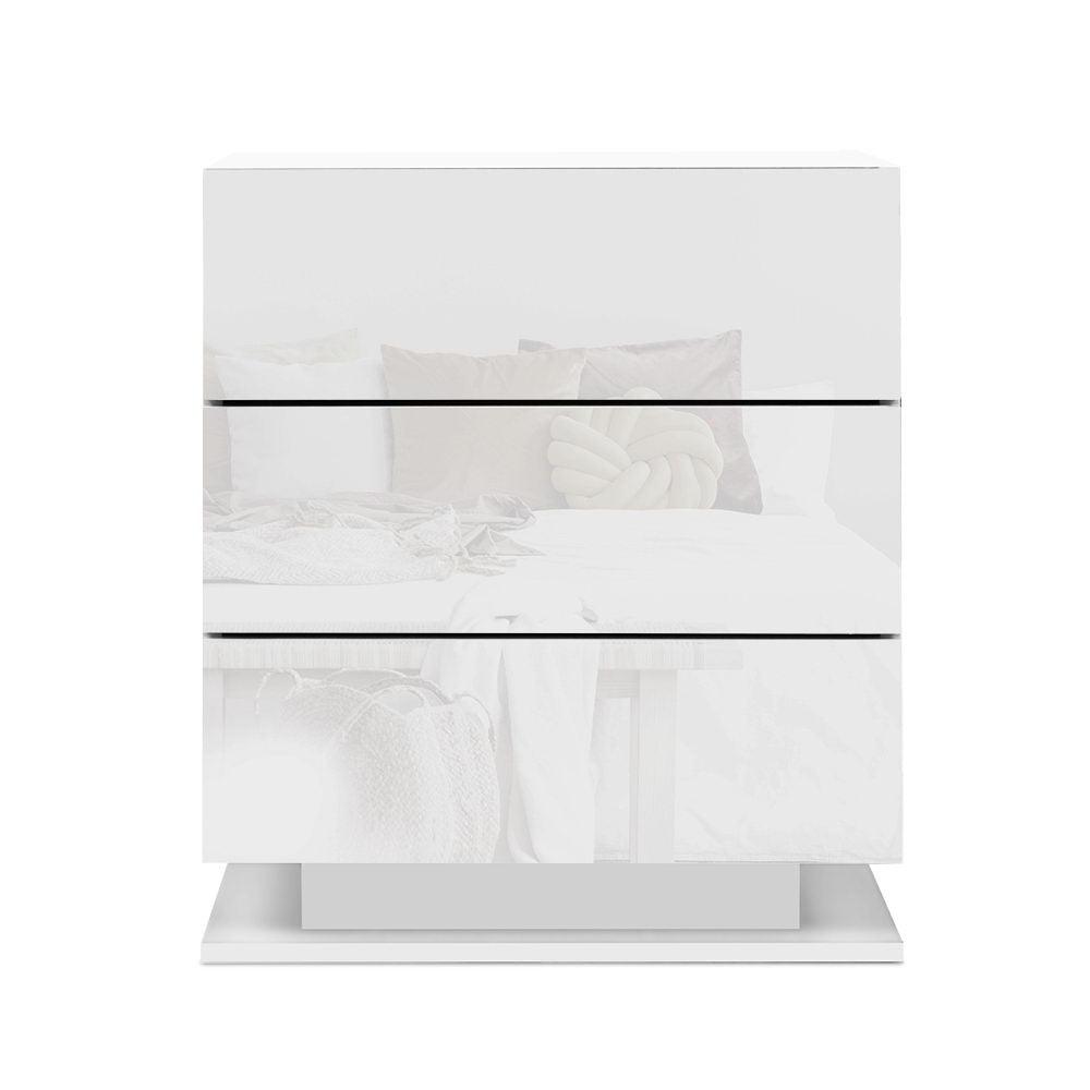 Bedside Table RGB LED Lamp 2 Drawers Nightstand Gloss White - House Things Furniture > Bedroom