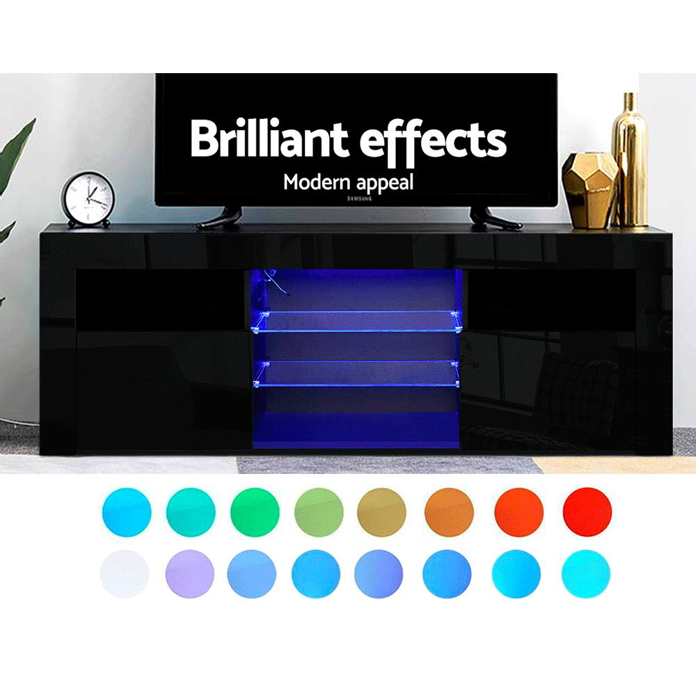 TV Cabinet Entertainment Unit Stand RGB LED Gloss Furniture 160cm Black - House Things Furniture > Living Room