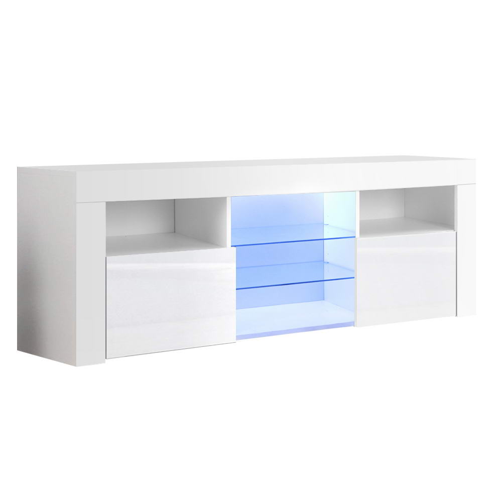 TV Cabinet Entertainment Unit Stand RGB LED Gloss Furniture 160cm White - House Things Furniture > Living Room