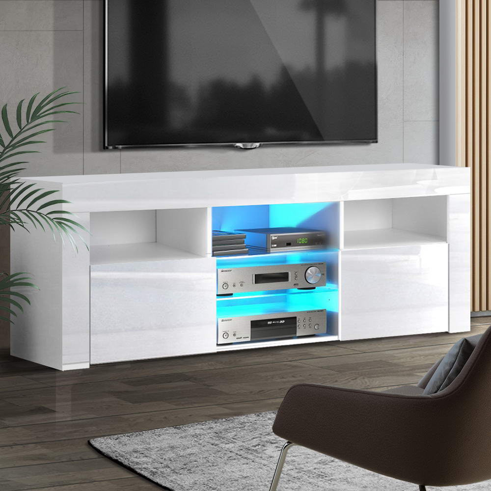 TV Cabinet Entertainment Unit Stand RGB LED Gloss Furniture 160cm White - House Things Furniture > Living Room