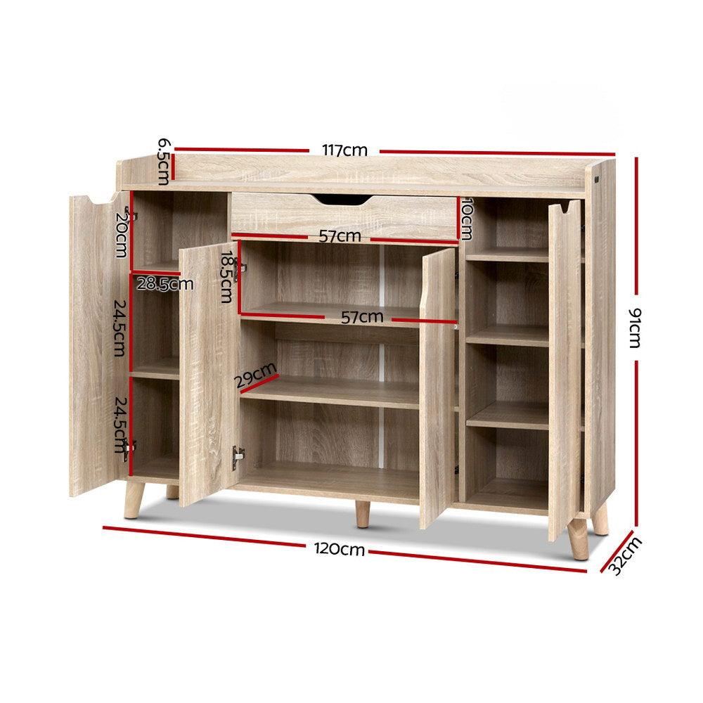 Artiss Shoe Cabinet Shoes Storage Rack 120cm Organiser Drawer Cupboard Wood - House Things Furniture > Living Room