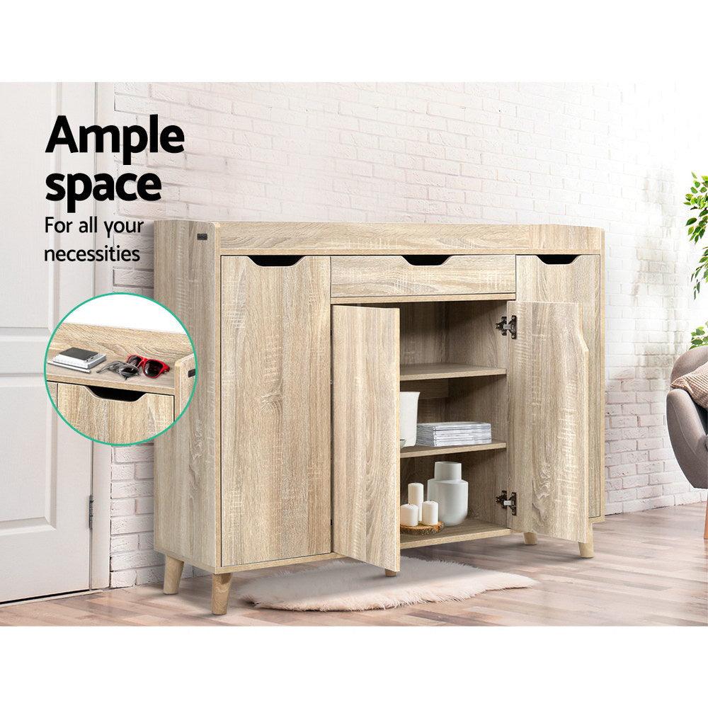 Artiss Shoe Cabinet Shoes Storage Rack 120cm Organiser Drawer Cupboard Wood - House Things Furniture > Living Room