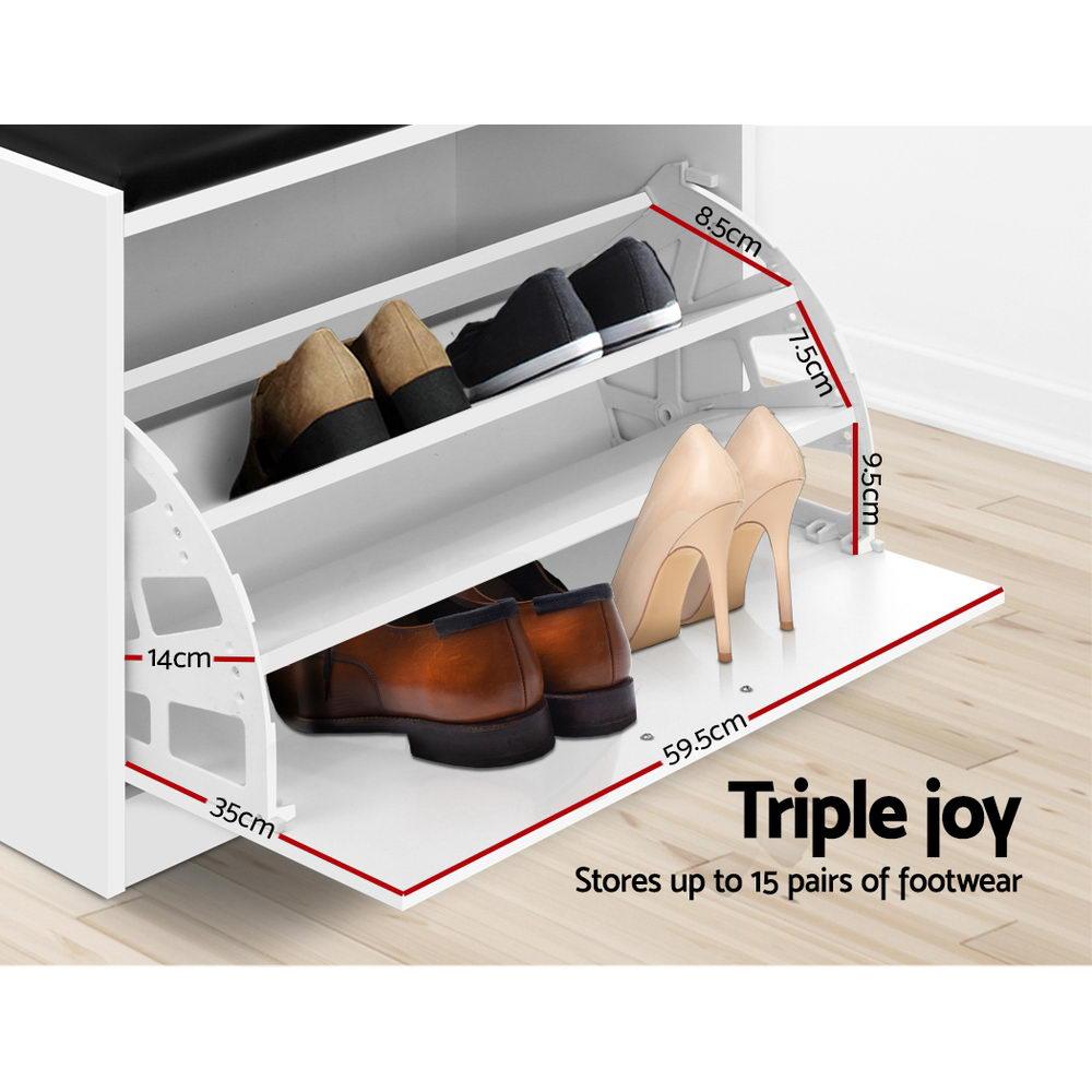 Artiss Shoe Cabinet Bench Shoes Storage Rack Organiser Drawer White 15 Pairs - House Things Furniture > Living Room