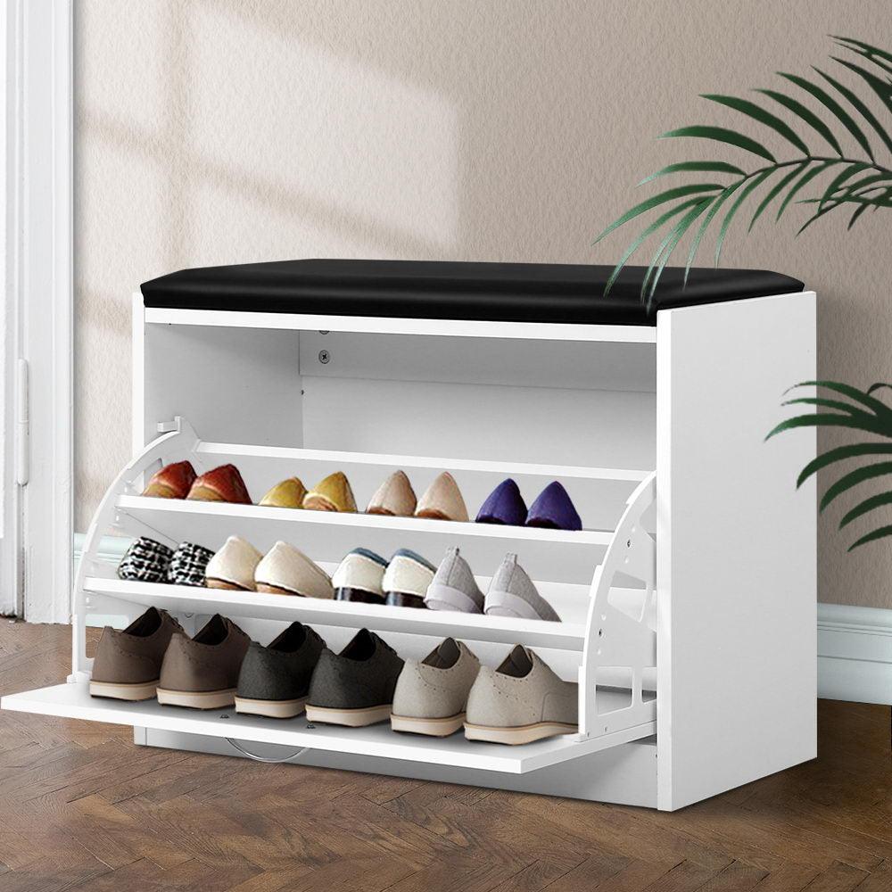 Artiss Shoe Cabinet Bench Shoes Storage Rack Organiser Drawer White 15 Pairs - House Things Furniture > Living Room