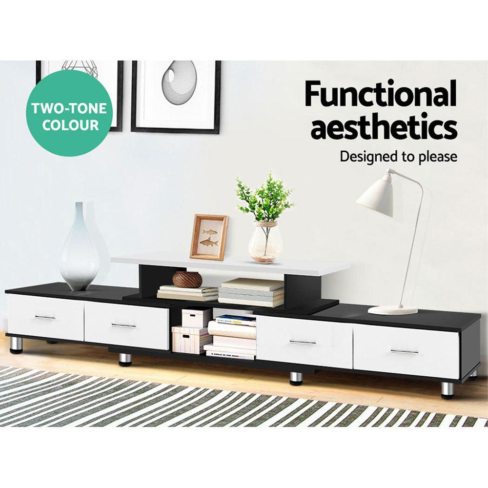 Artiss TV Cabinet Entertainment Unit Stand Wooden 160CM To 220CM Storage Drawers Black White - House Things Furniture > Living Room