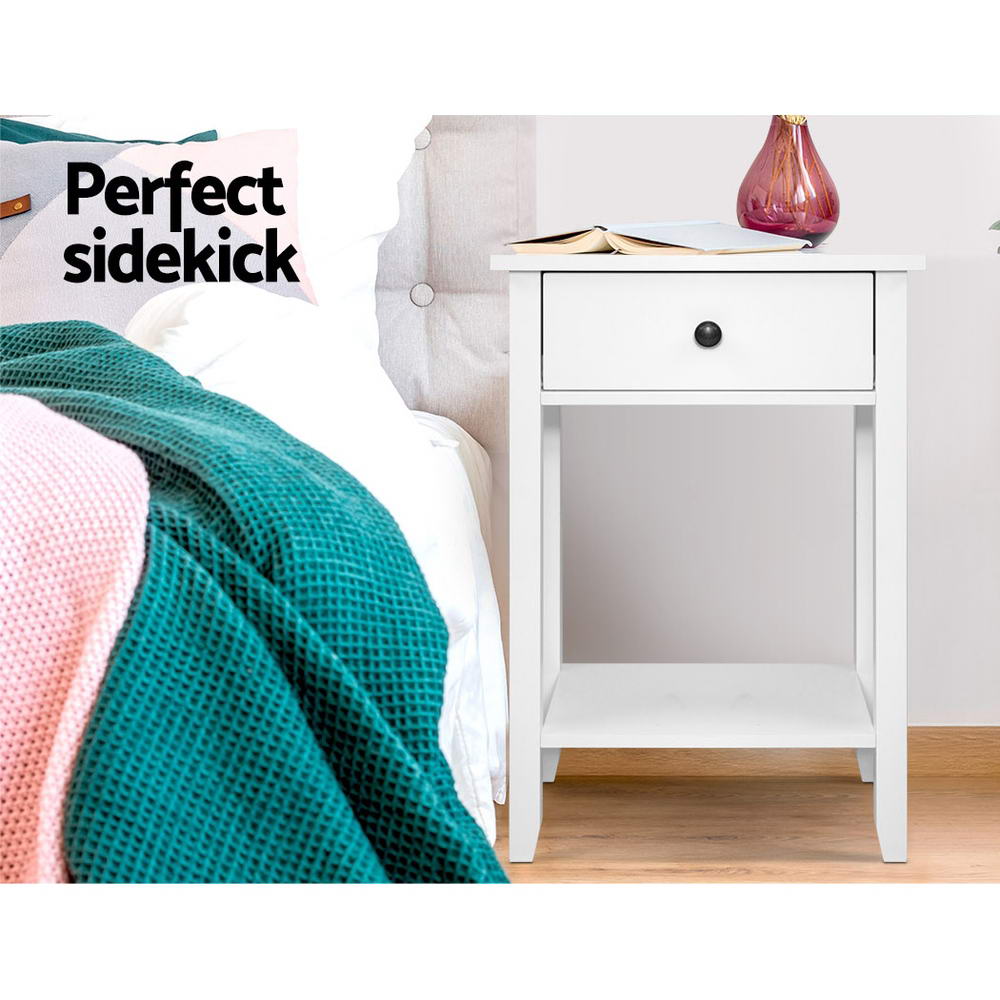 Bedside Tables Drawer Side Table Nightstand White Storage Cabinet White Shelf - House Things Furniture > Bedroom