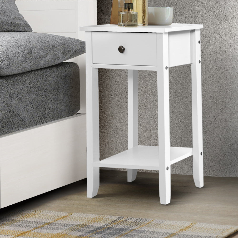 Bedside Tables Drawer Side Table Nightstand White Storage Cabinet White Shelf - House Things Furniture > Bedroom