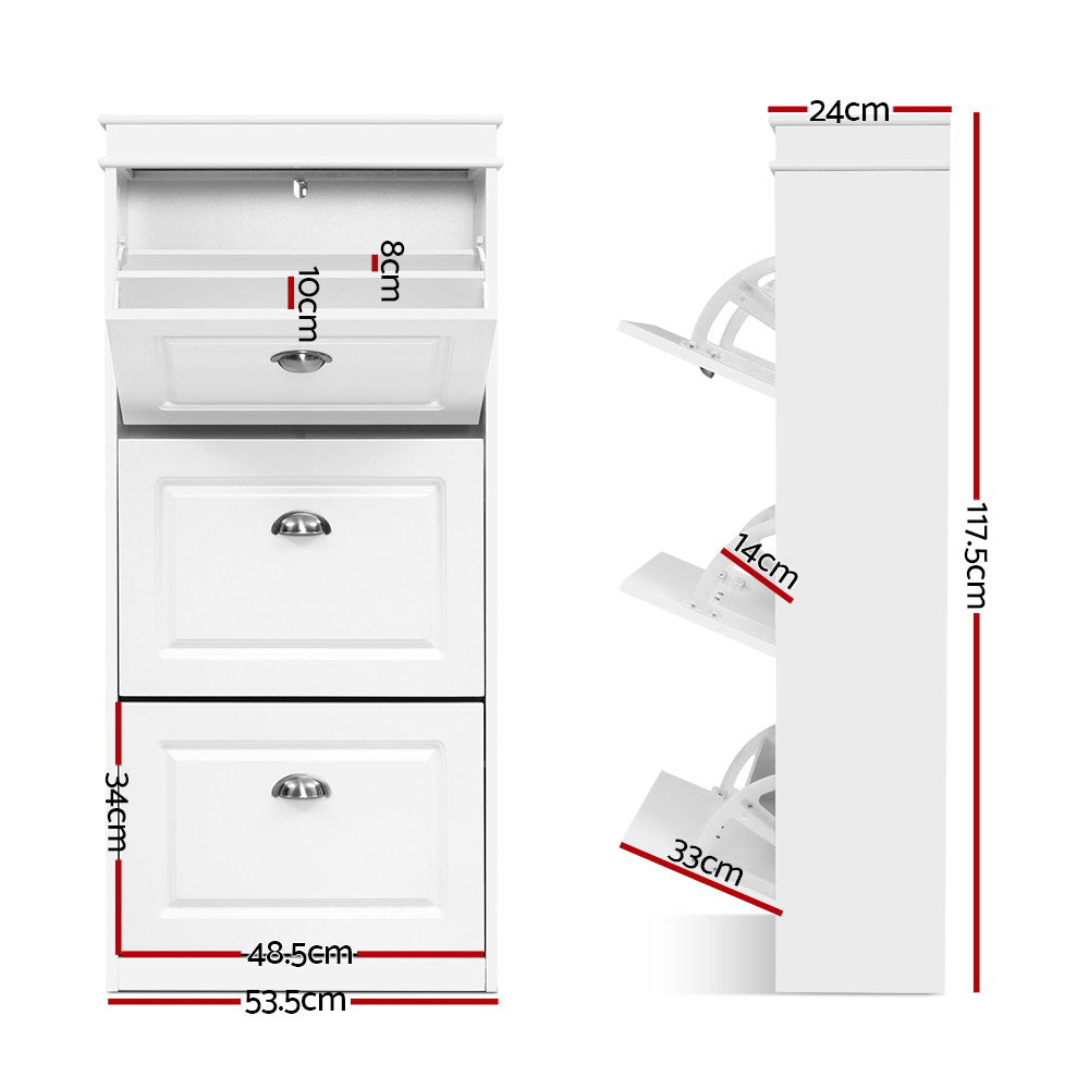 Shoe Cabinet Shoes Storage Rack White Organiser Shelf Cupboard 18 Pairs Drawer - House Things Furniture > Living Room