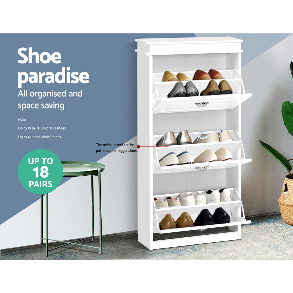 Shoe Cabinet Shoes Storage Rack White Organiser Shelf Cupboard 18 Pairs Drawer - House Things Furniture > Living Room