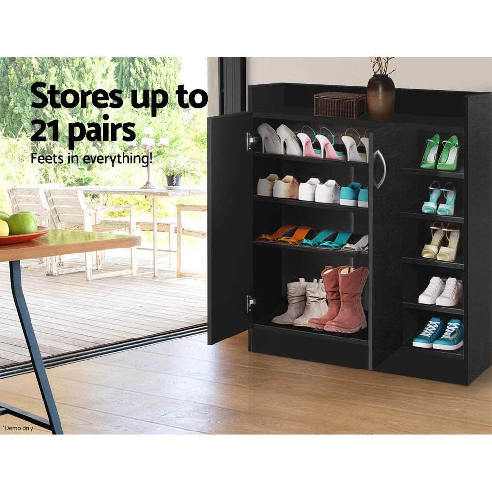 2 Doors Shoe Cabinet Storage Cupboard - Black - House Things Home & Garden > Storage