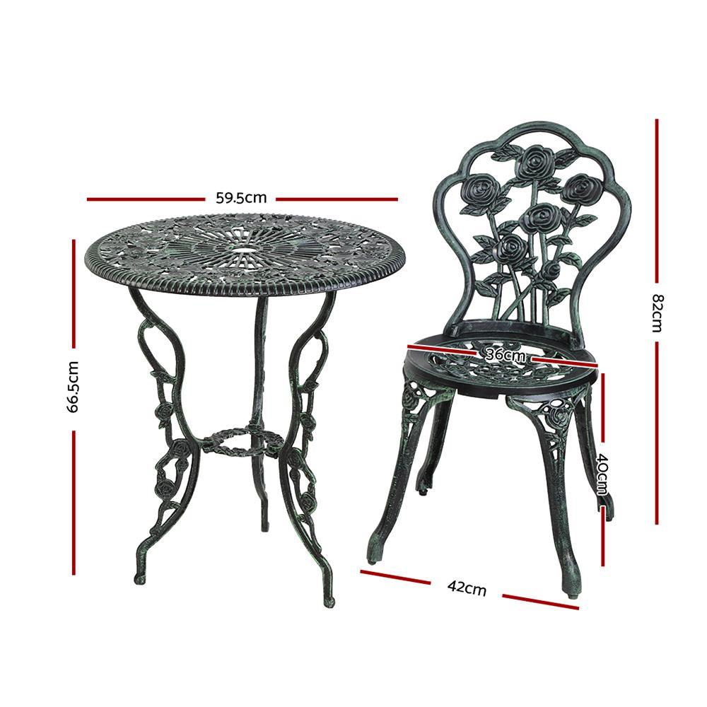 3pc Aluminium Table & Chairs Green - Housethings 