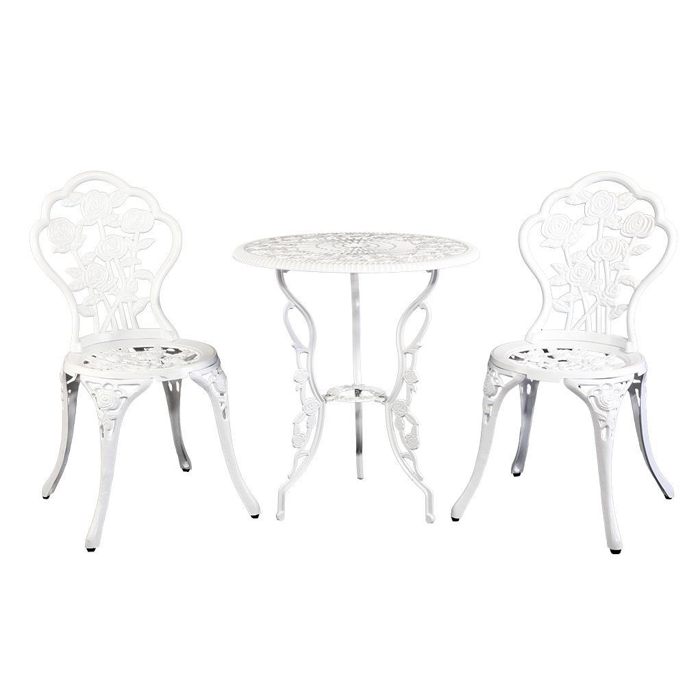 3pc Aluminium Bistro Table & Chairs White - House Things Furniture > Outdoor