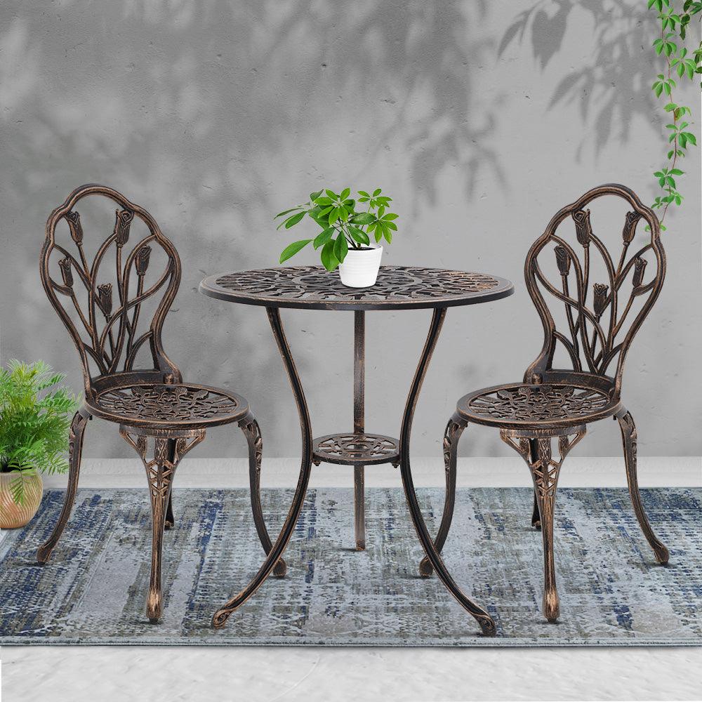 3PC Outdoor Setting Cast Aluminium Bistro Table Chair Patio Bronze - House Things Furniture > Outdoor