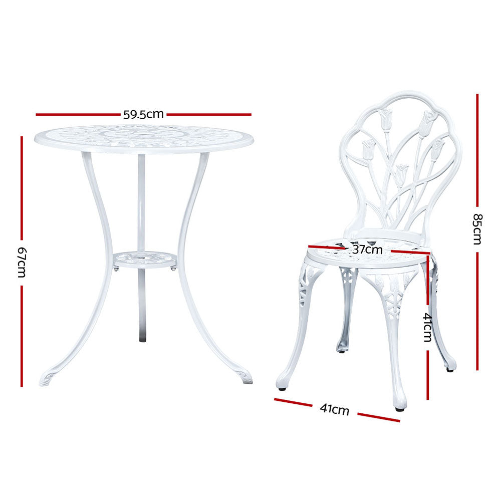 Gardeon 3PC Outdoor Setting Cast Aluminium Bistro Table Chair Patio White - House Things Furniture > Outdoor