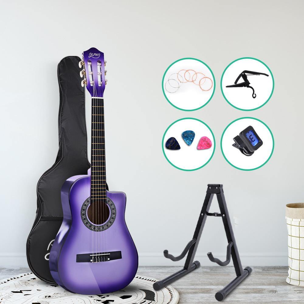Kids 1/2 Size Guitar Classical Cutaway Purple with Capo Tuner - House Things Audio & Video > Musical Instrument & Accessories