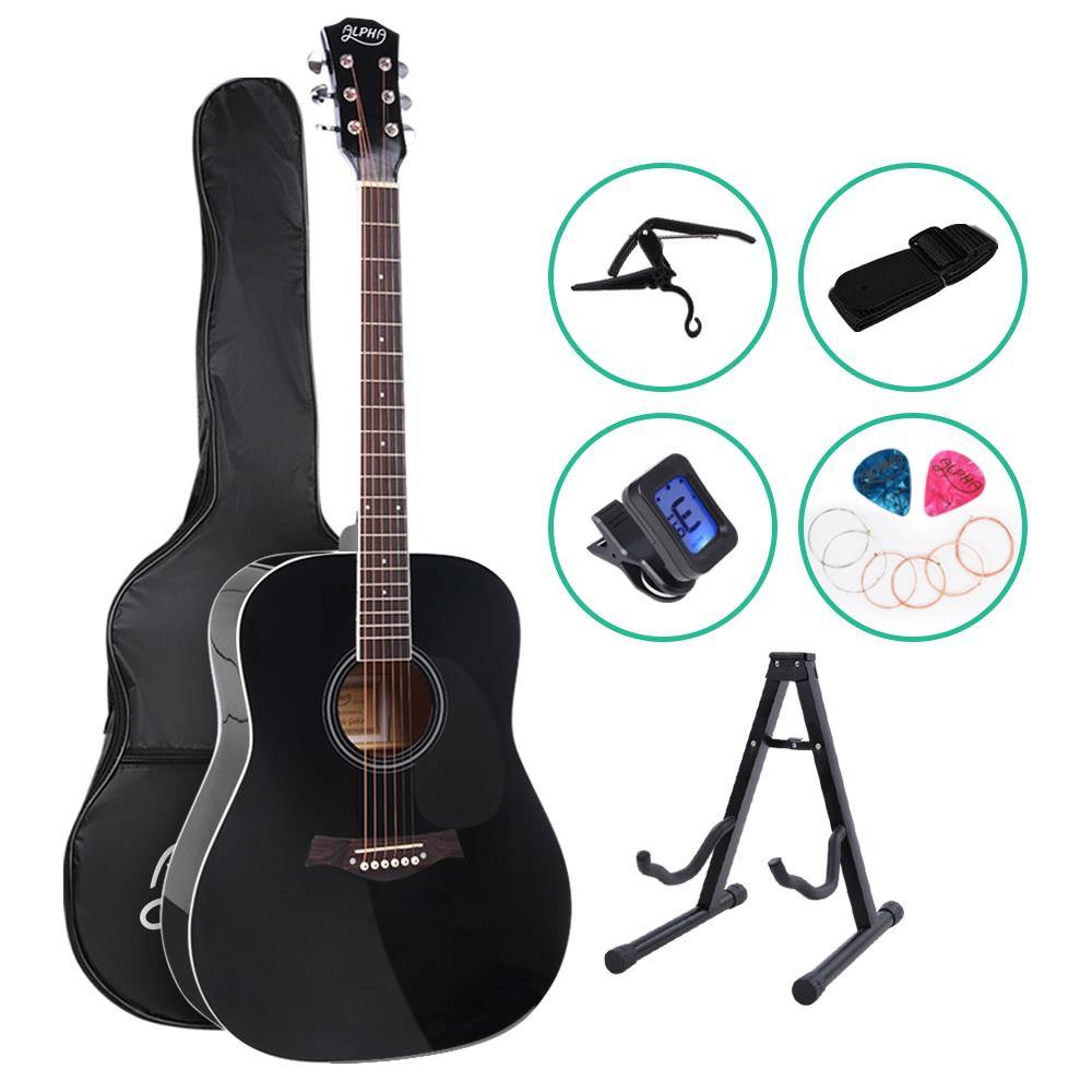 41 Inch Wooden Acoustic Guitar with Accessories set Black - House Things Audio & Video > Musical Instrument & Accessories