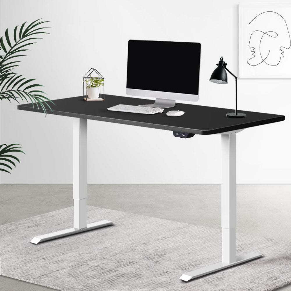 Electric Motorised Height Adjustable Standing Desk - White Frame with 140cm Black Top - House Things Furniture > Office