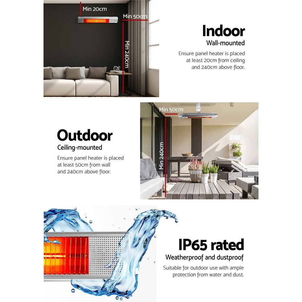 Devanti Electric Infrared Radiant Strip Heater Outdoor Indoor Halogen 2000W - Housethings 