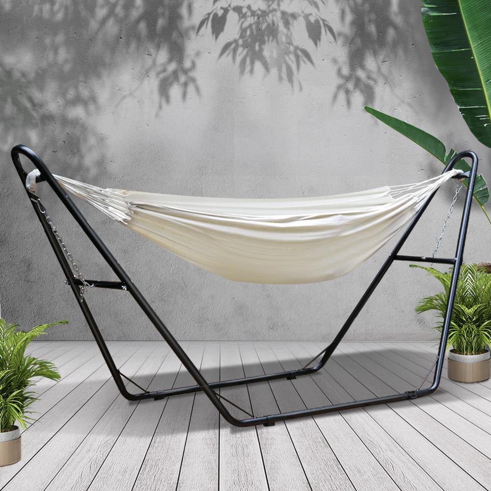 Hammock Bed with Steel Frame Stand - Cream - House Things Home & Garden > Hammocks