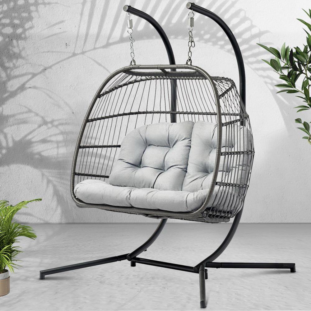 Hanging Swing Egg Chair 2 Person Grey - Housethings 