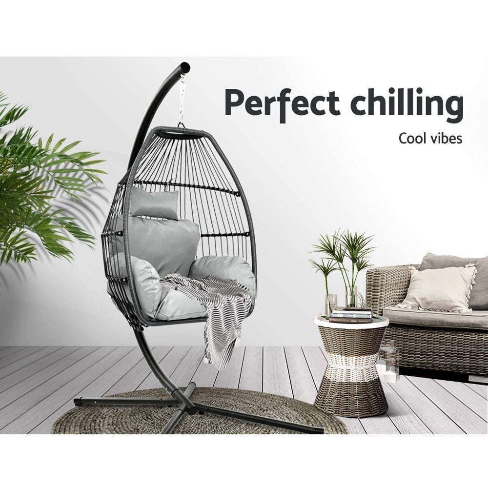 Egg Hammock Hanging Swing Chair Stand Pod Wicker Grey - House Things Furniture > Outdoor