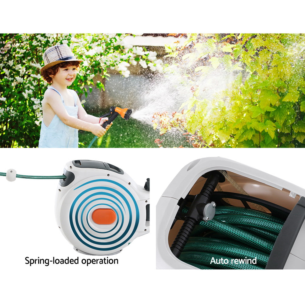 Greenfingers Retractable Hose Reel 30M Garden Water Spray Gun Auto Rewind - House Things Home & Garden > Garden Tools