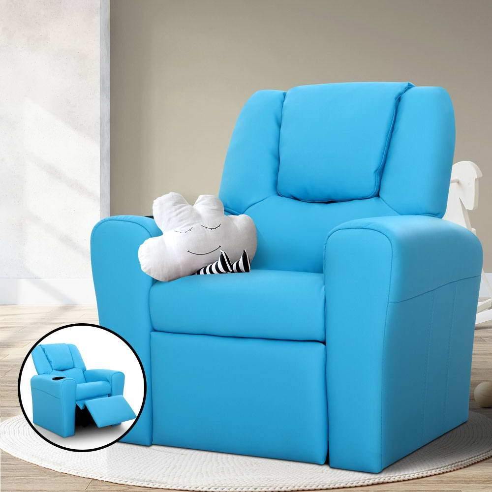 Kids Recliner Sofa Children Lounge Chair PU Couch Armchair Blue - House Things Baby & Kids > Kids Furniture
