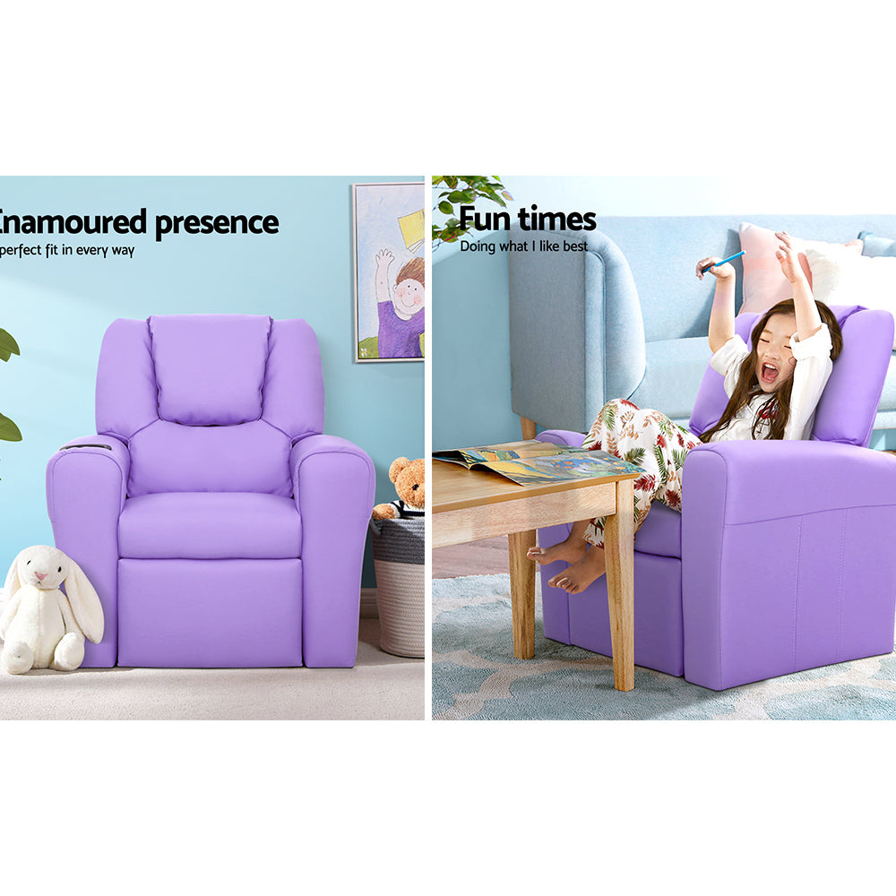 Luxury Kids Recliner Sofa Children Lounge Chair PU Couch Armchair Purple - House Things Baby & Kids > Kids Furniture