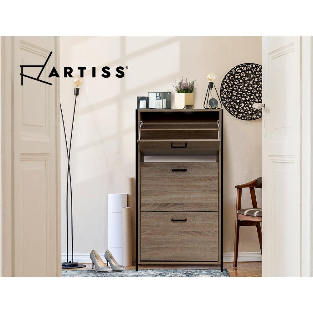 Artiss Shoe Cabinet Shoes Storage Rack Wooden Organiser Up to 24 Pairs Shelf Cupboard Metal Frame - House Things Furniture > Living Room