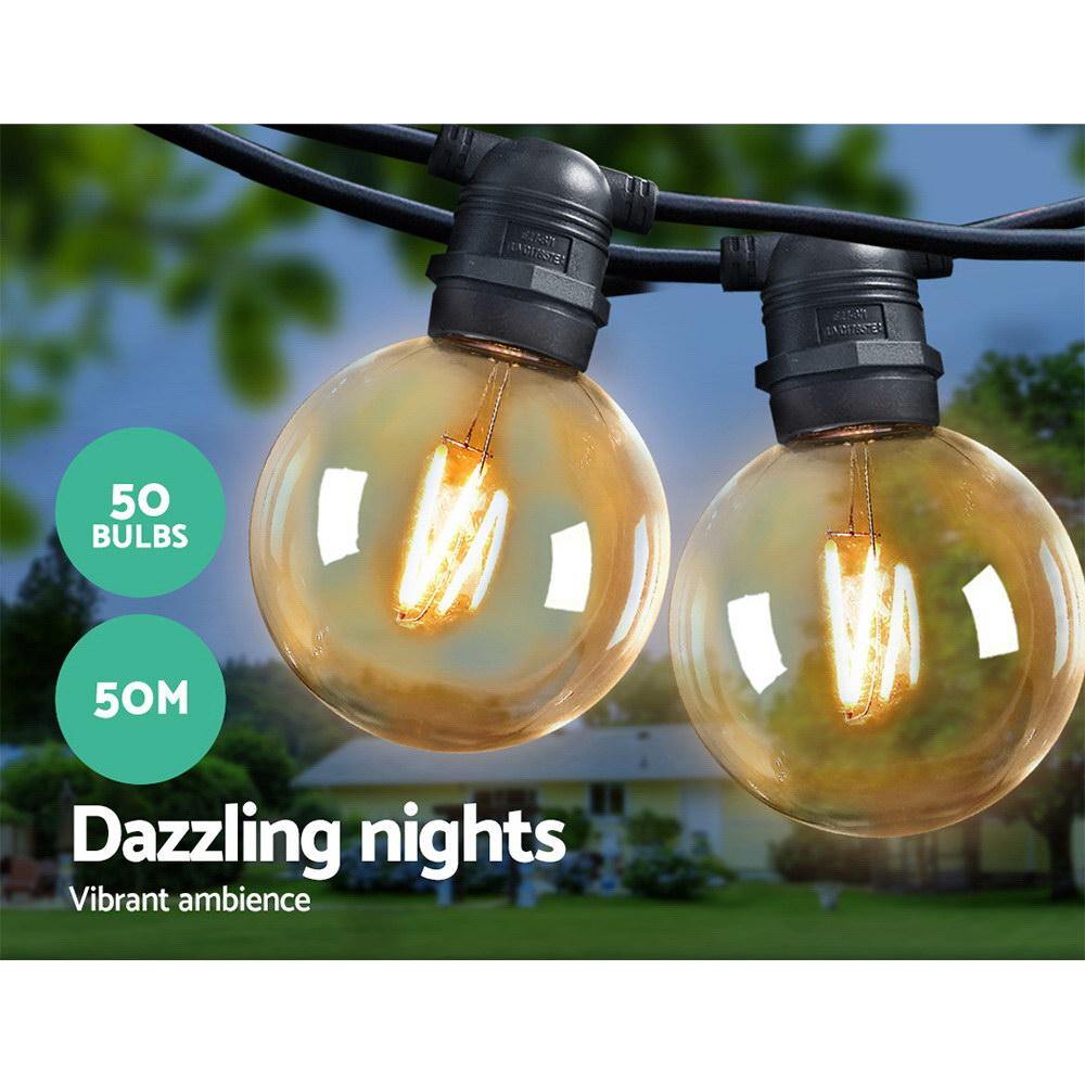 Jingle Jollys 50m LED Festoon String Lights 50 Bulbs Kits Wedding Party Christmas G80 - House Things Occasions > Lights