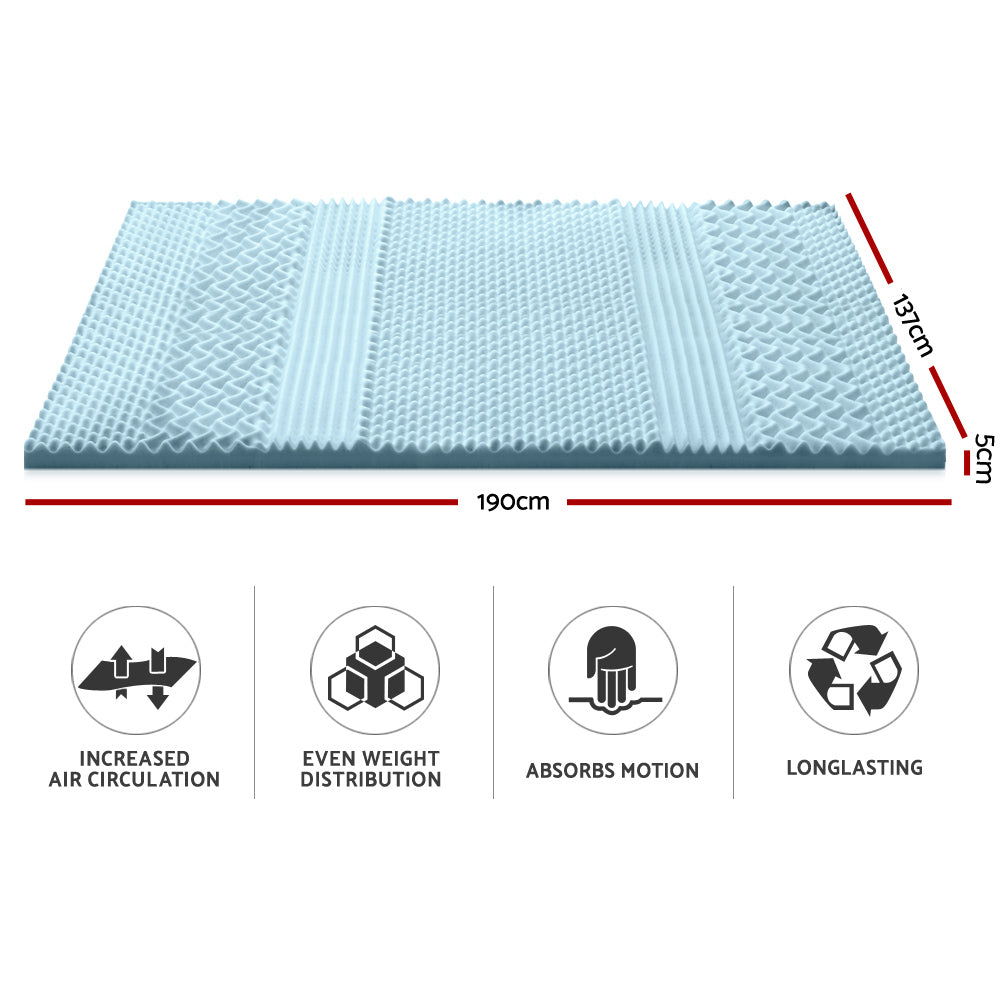 Giselle Bedding Cool Gel Memory Foam Mattress Topper Bamboo Cover 5CM 7-Zone Double - House Things Furniture > Mattresses