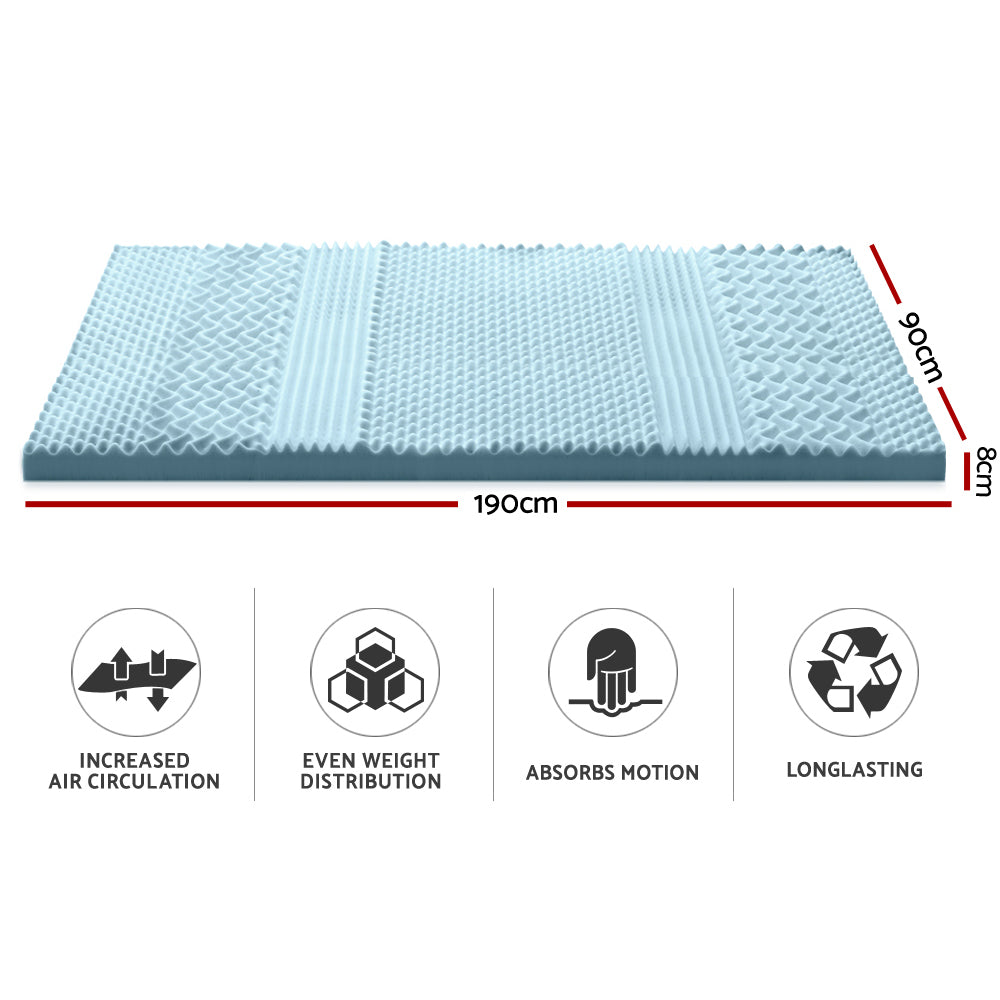 Giselle Bedding Cool Gel Memory Foam Mattress Topper Bamboo Cover 8CM 7-Zone Single - House Things Furniture > Mattresses