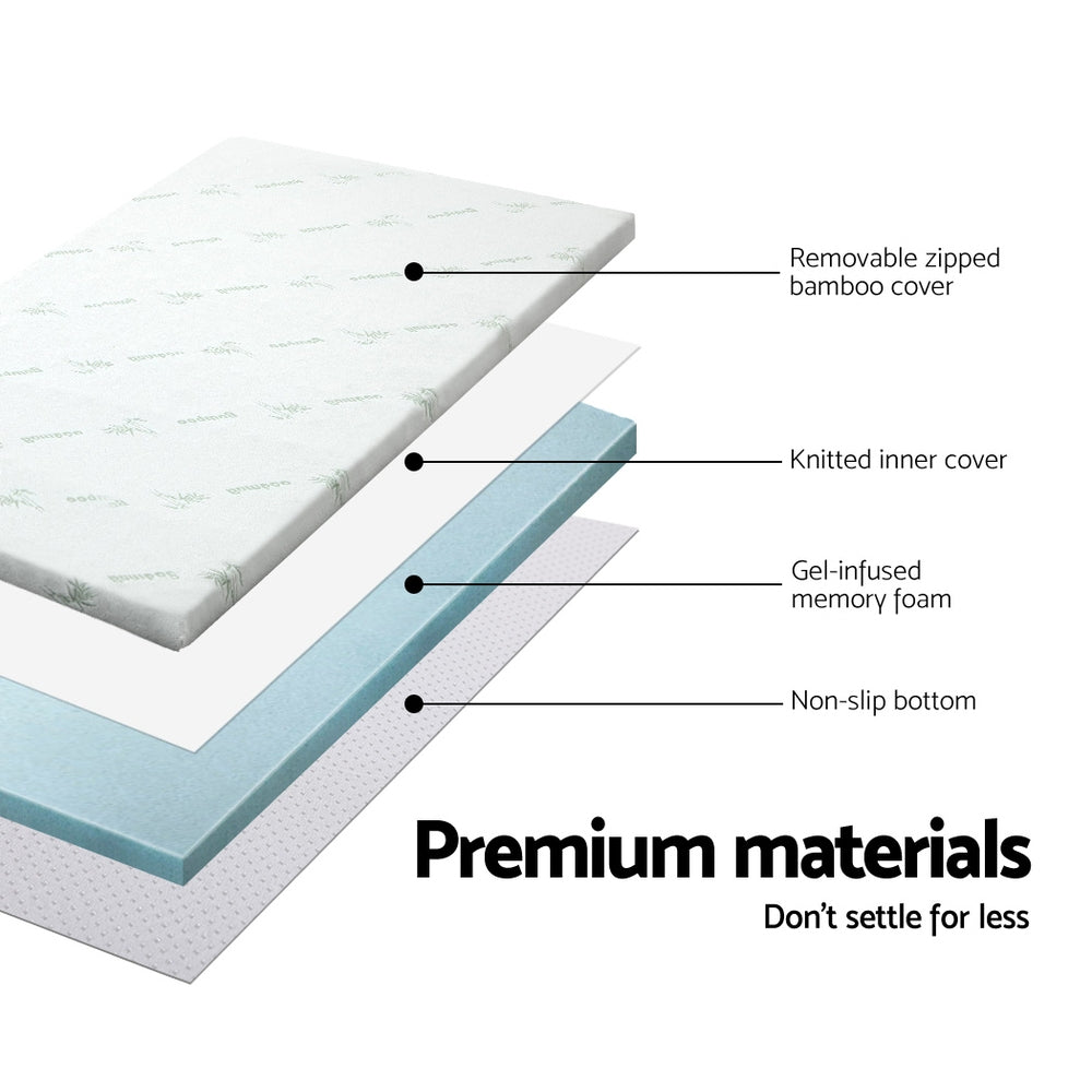Giselle Bedding COOL GEL Memory Foam Mattress Topper BAMBOO Cover Queen 5CM Mat - House Things Furniture > Mattresses