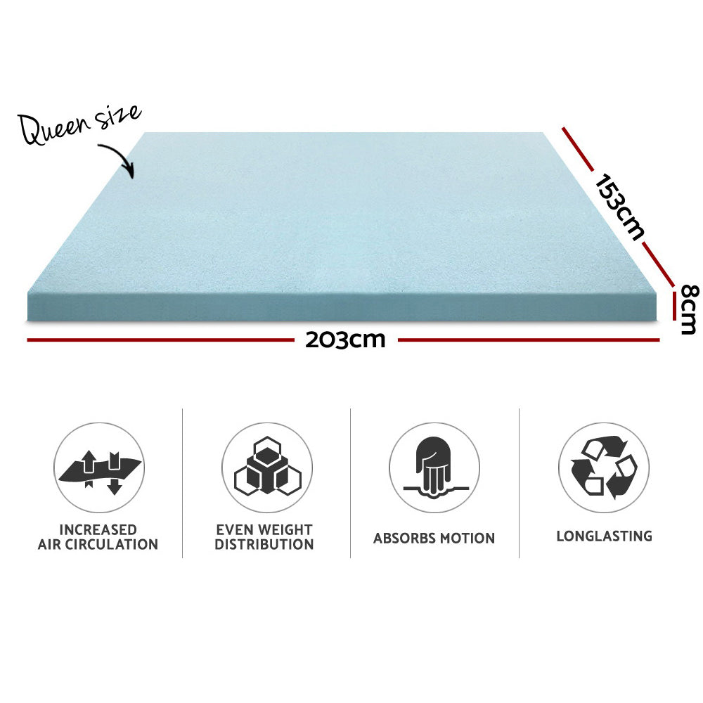 Giselle Bedding COOL GEL Memory Foam Mattress Topper BAMBOO Cover Queen 8CM Mat - House Things Furniture > Mattresses